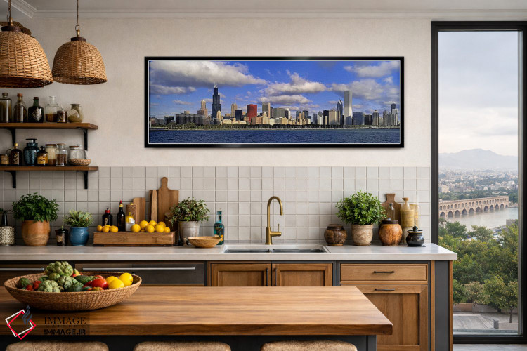 تابلو دکوراتیو Illinois, Chicago, Panoramic view of an urban skyline b… اثر پانورامیک ایمجز - D3B