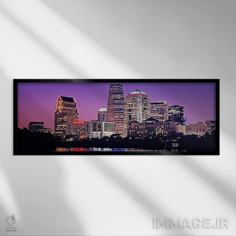 تابلو دکوراتیو Texas, Austin, View of an urban skyline at night,ایالات… اثر پانورامیک ایمجز - نمای قابدار مشکی