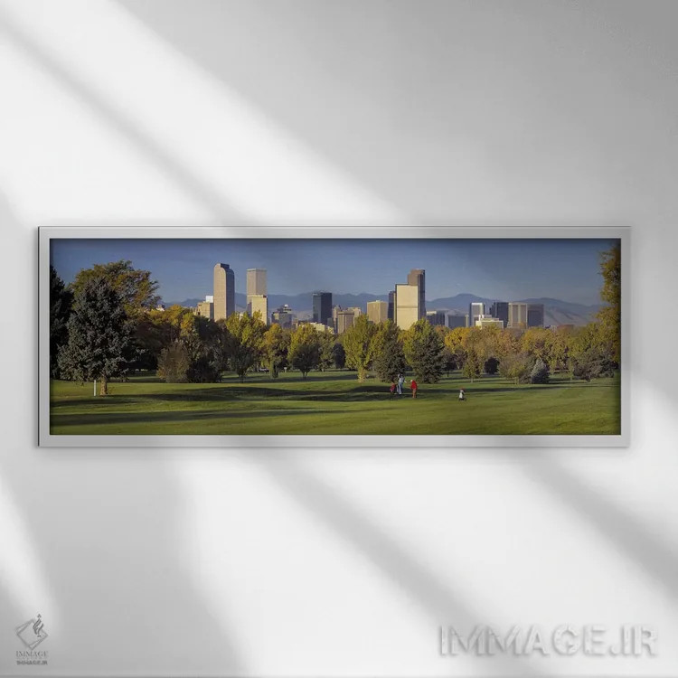 تابلو دکوراتیو Denver, panoramic view of skyscrapers around a golf cou… اثر پانورامیک ایمجز - نمای قابدار سفید