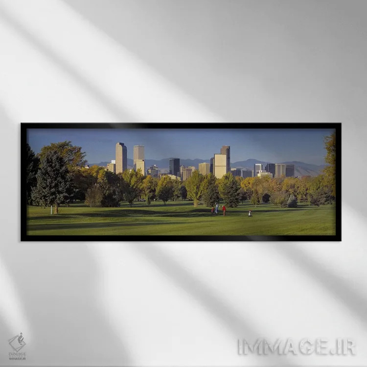 تابلو دکوراتیو Denver, panoramic view of skyscrapers around a golf cou… اثر پانورامیک ایمجز - نمای قابدار مشکی