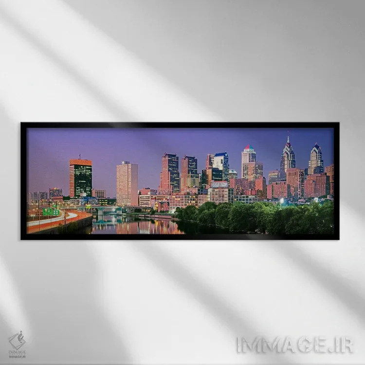 تابلو دکوراتیو Pennsylvania, Philadelphia skyline, night #2,ایالات متح… اثر پانورامیک ایمجز - نمای قابدار مشکی