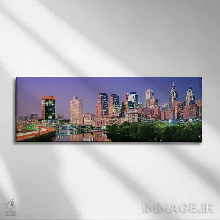 تابلو دکوراتیو Pennsylvania, Philadelphia skyline, night #2,ایالات متح… اثر پانورامیک ایمجز - نمای روبهرو روی دیوار