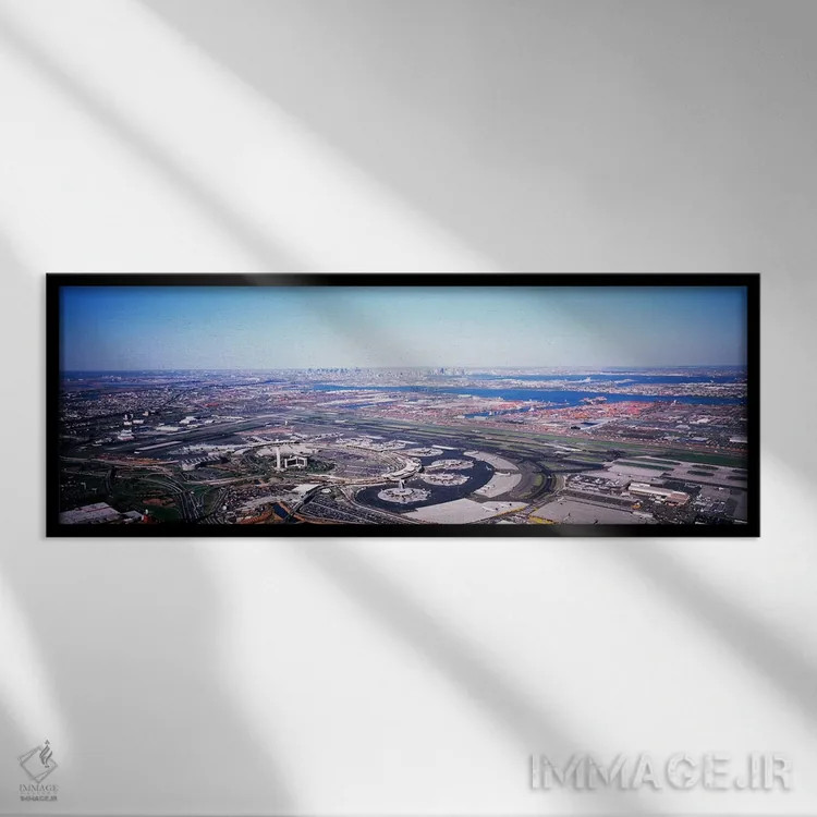 تابلو دکوراتیو New Jersey, Newark Airport, Aerial view with Manhattan… اثر پانورامیک ایمجز - نمای قابدار مشکی