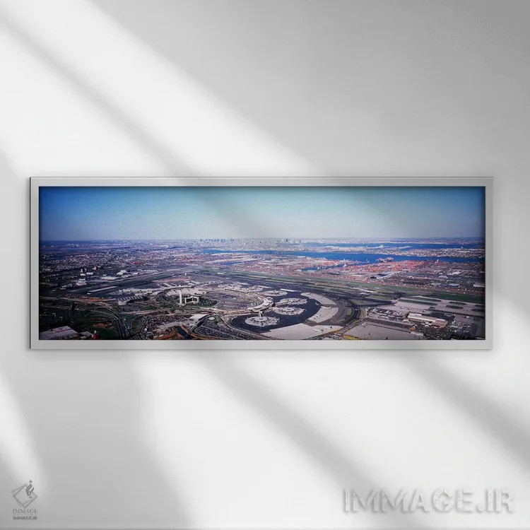 تابلو دکوراتیو New Jersey, Newark Airport, Aerial view with Manhattan… اثر پانورامیک ایمجز - نمای قابدار سفید