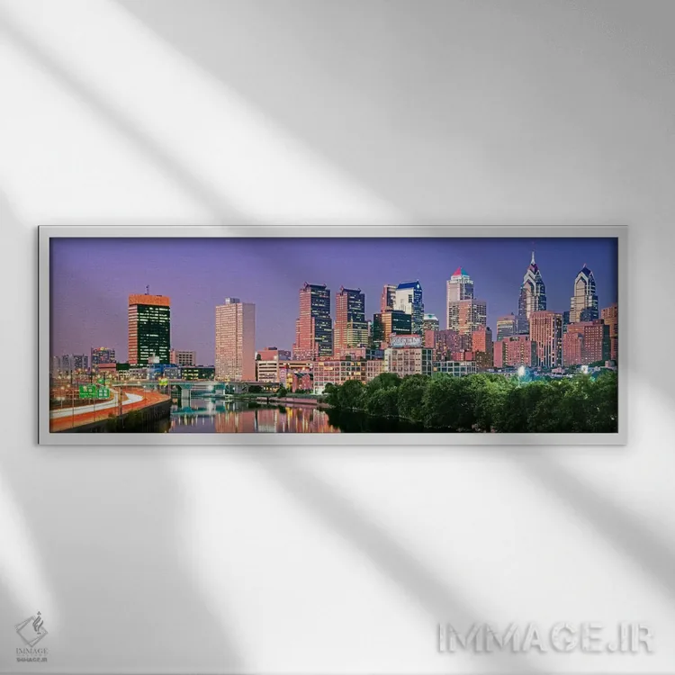 تابلو دکوراتیو Pennsylvania, Philadelphia skyline, night #2,ایالات متح… اثر پانورامیک ایمجز - نمای قابدار سفید