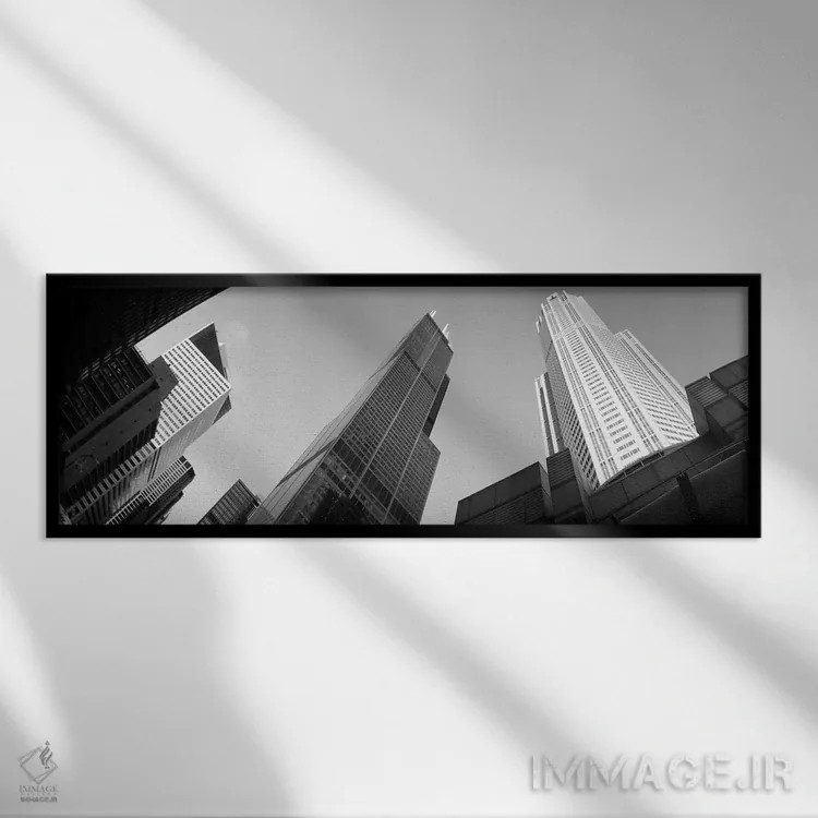 تابلو دکوراتیو Sears Tower, Chicago, Illinois, USA,نمای زاویه پایین از… اثر پانورامیک ایمجز - نمای قابدار مشکی