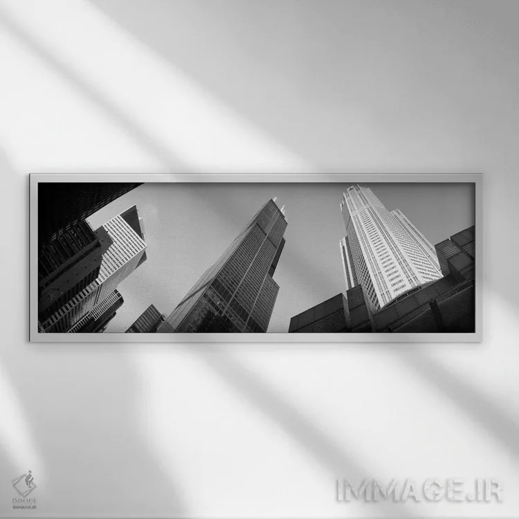 تابلو دکوراتیو Sears Tower, Chicago, Illinois, USA,نمای زاویه پایین از… اثر پانورامیک ایمجز - نمای قابدار سفید