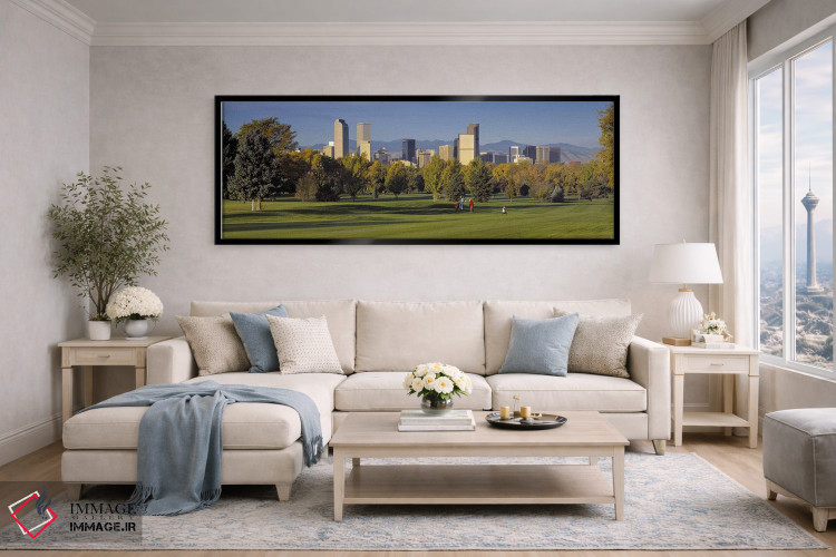 تابلو دکوراتیو Denver, panoramic view of skyscrapers around a golf cou… اثر پانورامیک ایمجز - D6B