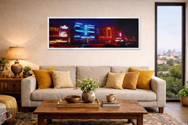 تابلو دکوراتیو Miami, Florida, USA,نمای زاویه پایین از هتل روشن شده در… اثر پانورامیک ایمجز - D4W