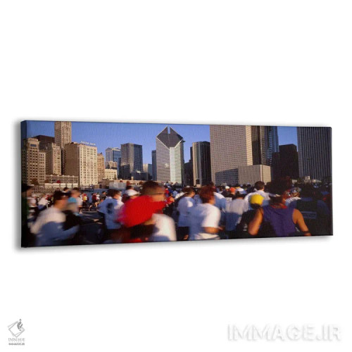 تابلو دکوراتیو Chicago, Illinois, USA,گروهی از افراد در حال دویدن در م… اثر پانورامیک ایمجز - نمای پرسپکتیو محصول