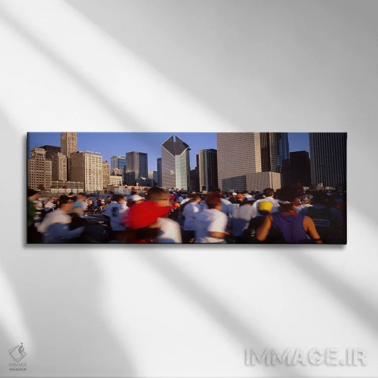 تابلو دکوراتیو Chicago, Illinois, USA,گروهی از افراد در حال دویدن در م… اثر پانورامیک ایمجز - نمای روبهرو روی دیوار