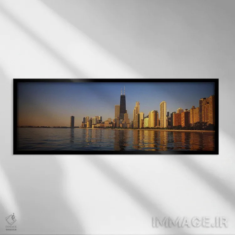 تابلو دکوراتیو Chicago, Illinois, USA,ساختمان ها در کنار آب، شیکاگو، ا… اثر پانورامیک ایمجز - نمای قابدار مشکی