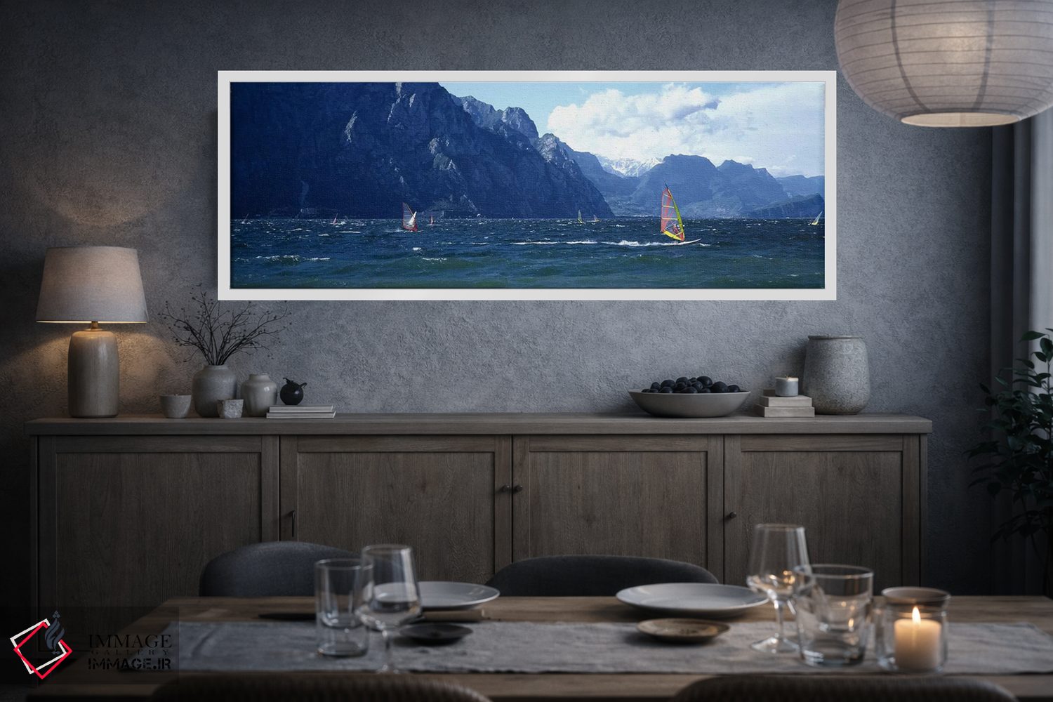 تابلو دکوراتیو Lake Garda, Italy,ویندسرفینگ روی دریاچه، دریاچه گاردا… اثر پانورامیک ایمجز - D3W