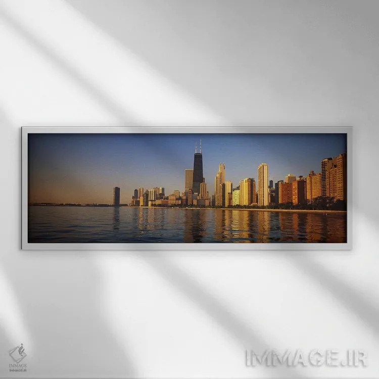 تابلو دکوراتیو Chicago, Illinois, USA,ساختمان ها در کنار آب، شیکاگو، ا… اثر پانورامیک ایمجز - نمای قابدار سفید