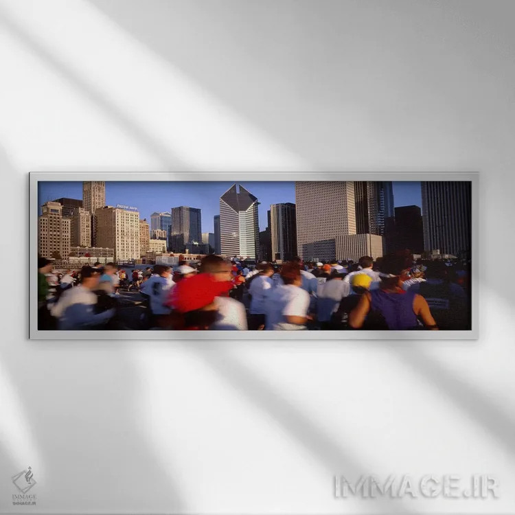 تابلو دکوراتیو Chicago, Illinois, USA,گروهی از افراد در حال دویدن در م… اثر پانورامیک ایمجز - نمای قابدار سفید