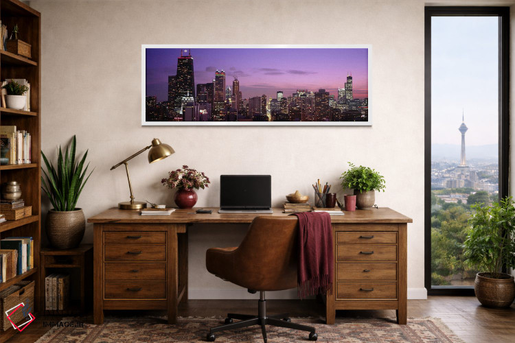 تابلو دکوراتیو Chicago, Illinois, USA,ساختمان های روشن شده هنگام غروب… اثر پانورامیک ایمجز - D1W