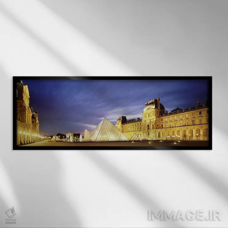 تابلو دکوراتیو Paris, France,آسمان باشکوه بالای مجموعه روشن شده موزه ل… اثر پانورامیک ایمجز - نمای قابدار مشکی