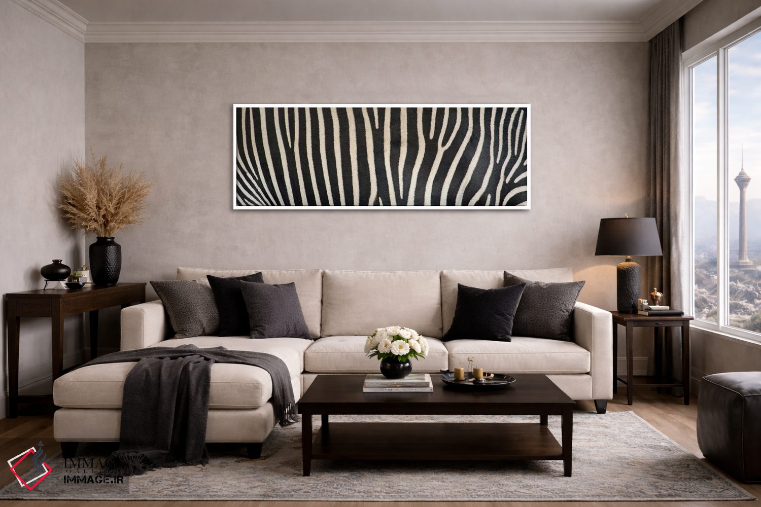 تابلو دکوراتیو خط های گورخر گروی اثر پانورامیک ایمجز - D4W