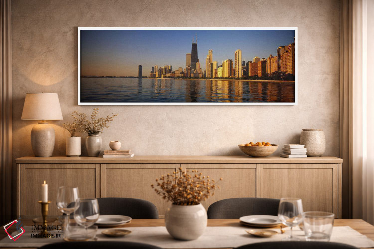 تابلو دکوراتیو Chicago, Illinois, USA,ساختمان ها در کنار آب، شیکاگو، ا… اثر پانورامیک ایمجز - D1W
