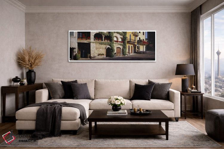 تابلو دکوراتیو Torri del Benaco, Verona, Italy,کوچه سنگ فرش با جعبه ها… اثر پانورامیک ایمجز - D4W