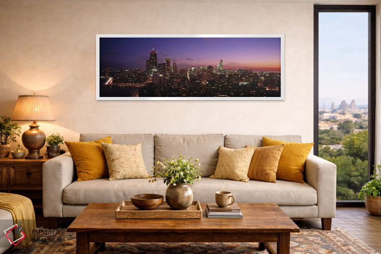 تابلو دکوراتیو Chicago, Illinois, USA #2,ساختمان های روشن شده هنگام غر… اثر پانورامیک ایمجز - D5W
