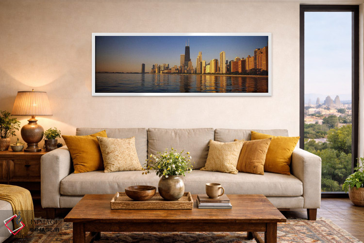 تابلو دکوراتیو Chicago, Illinois, USA,ساختمان ها در کنار آب، شیکاگو، ا… اثر پانورامیک ایمجز - D3W