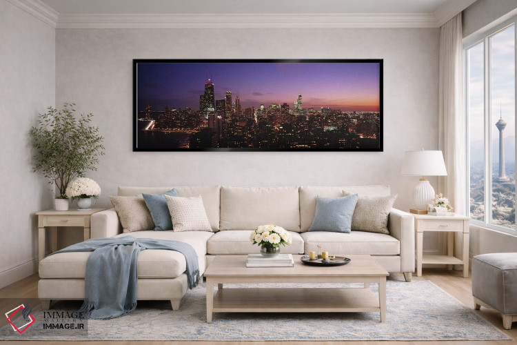 تابلو دکوراتیو Chicago, Illinois, USA #2,ساختمان های روشن شده هنگام غر… اثر پانورامیک ایمجز - D6B