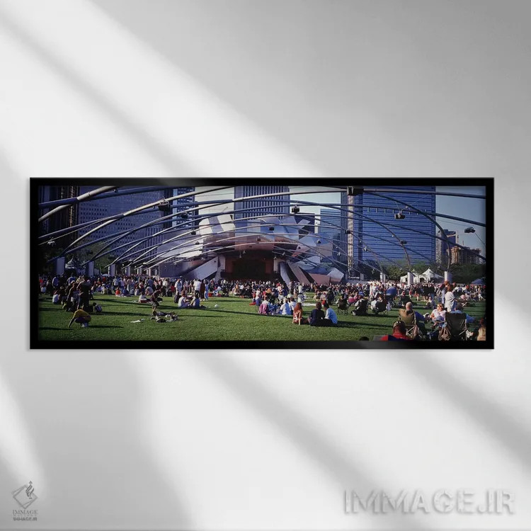 تابلو دکوراتیو Millennium Park, Chicago, Illinois, USA,مردم در چمنزار… اثر پانورامیک ایمجز - نمای قابدار مشکی