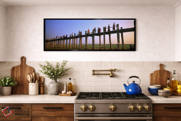 تابلو دکوراتیو Mandalay, U Bein Bridge, People crossing over the bridg… اثر پانورامیک ایمجز - D1B