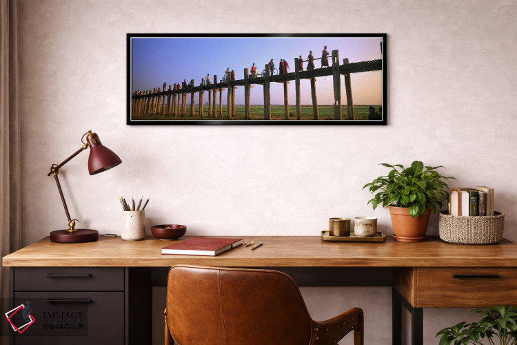 تابلو دکوراتیو Mandalay, U Bein Bridge, People crossing over the bridg… اثر پانورامیک ایمجز - D4B