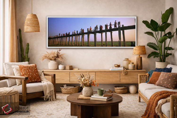 تابلو دکوراتیو Mandalay, U Bein Bridge, People crossing over the bridg… اثر پانورامیک ایمجز - D3W
