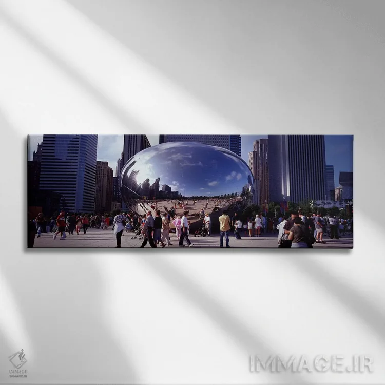 تابلو دکوراتیو Chicago, Millennium Park, SBC Plaza, Tourists walking i… اثر پانورامیک ایمجز - نمای روبهرو روی دیوار