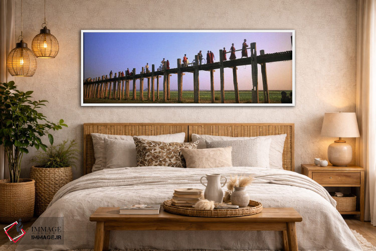 تابلو دکوراتیو Mandalay, U Bein Bridge, People crossing over the bridg… اثر پانورامیک ایمجز - D5W