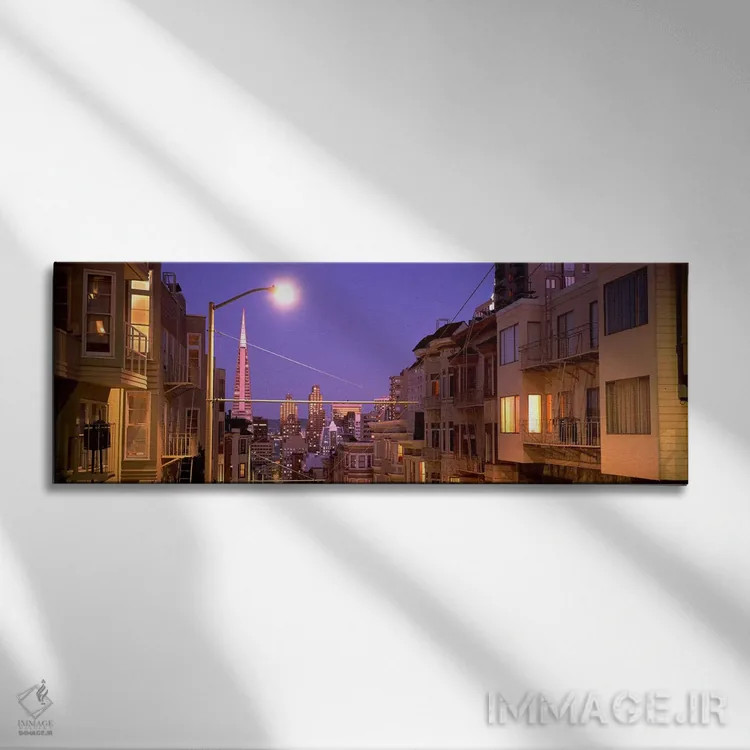 تابلو دکوراتیو San Francisco, California, USA,شهر در شب، سان فرانسیسکو… اثر پانورامیک ایمجز - نمای روبهرو روی دیوار