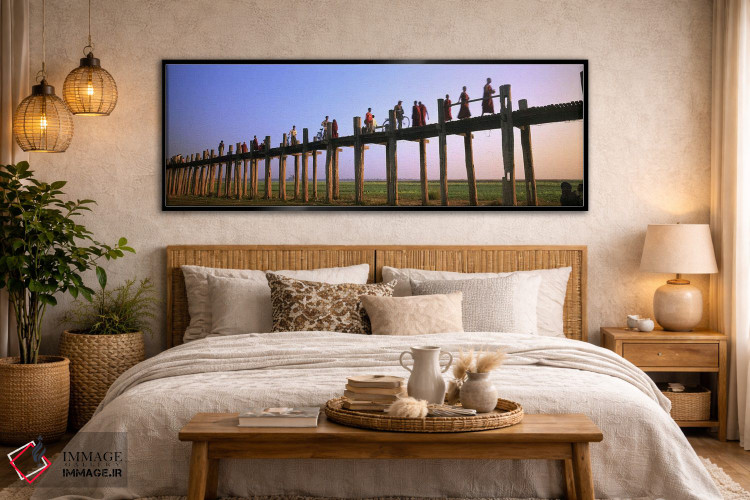 تابلو دکوراتیو Mandalay, U Bein Bridge, People crossing over the bridg… اثر پانورامیک ایمجز - D6B