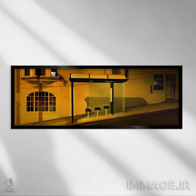 تابلو دکوراتیو San Francisco, Bus stop at night,ایالات متحده آمریکا، ک… اثر پانورامیک ایمجز - نمای قابدار مشکی