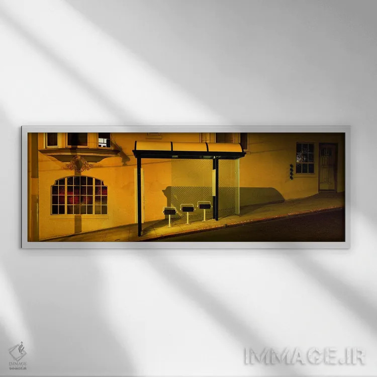 تابلو دکوراتیو San Francisco, Bus stop at night,ایالات متحده آمریکا، ک… اثر پانورامیک ایمجز - نمای قابدار سفید