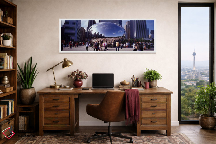 تابلو دکوراتیو Chicago, Millennium Park, SBC Plaza, Tourists walking i… اثر پانورامیک ایمجز - D2W