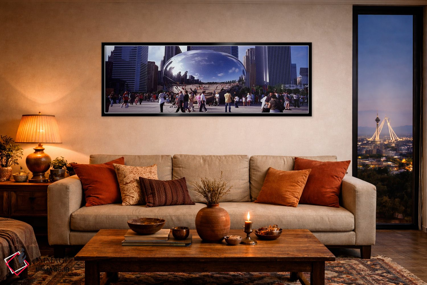 تابلو دکوراتیو Chicago, Millennium Park, SBC Plaza, Tourists walking i… اثر پانورامیک ایمجز - D5B
