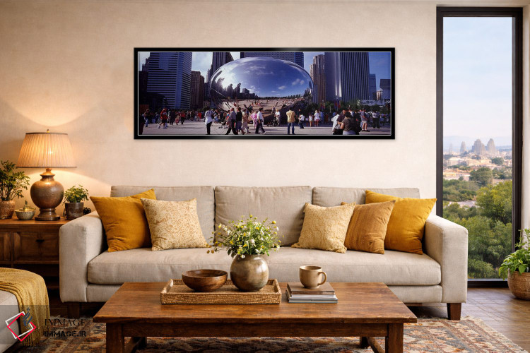 تابلو دکوراتیو Chicago, Millennium Park, SBC Plaza, Tourists walking i… اثر پانورامیک ایمجز - D6B