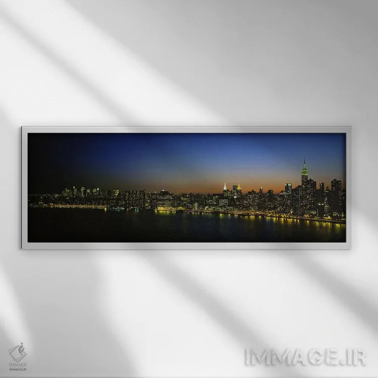 تابلو دکوراتیو New York City, New York, USA,منظره شهری روشن شده، نیویو… اثر پانورامیک ایمجز - نمای قابدار سفید