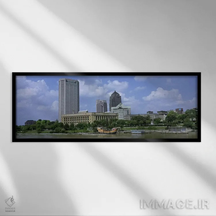 تابلو دکوراتیو Ohio, Columbus, Cloud over tall building structures,اوه… اثر پانورامیک ایمجز - نمای قابدار مشکی