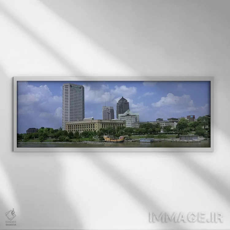 تابلو دکوراتیو Ohio, Columbus, Cloud over tall building structures,اوه… اثر پانورامیک ایمجز - نمای قابدار سفید