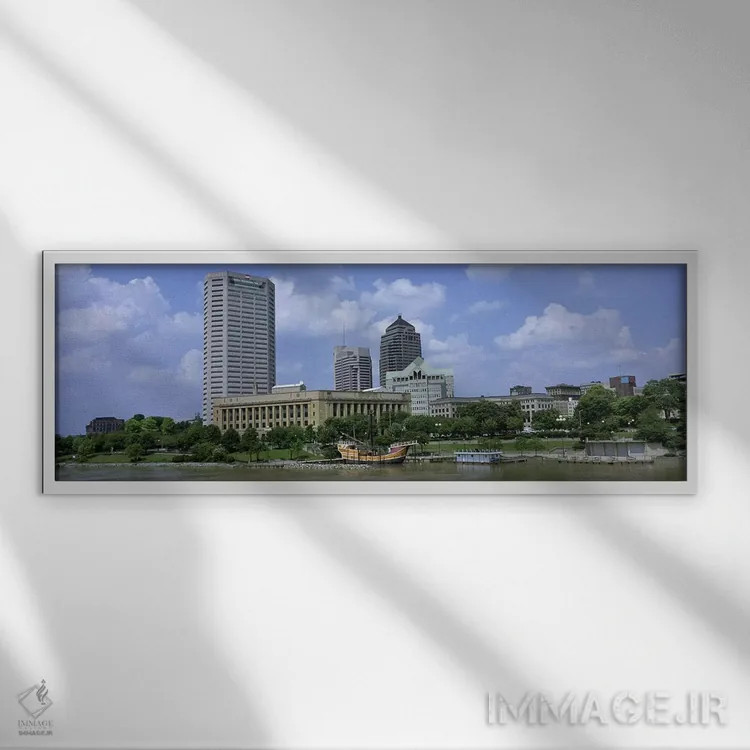 تابلو دکوراتیو Ohio, Columbus, Cloud over tall building structures,اوه… اثر پانورامیک ایمجز - نمای قابدار سفید
