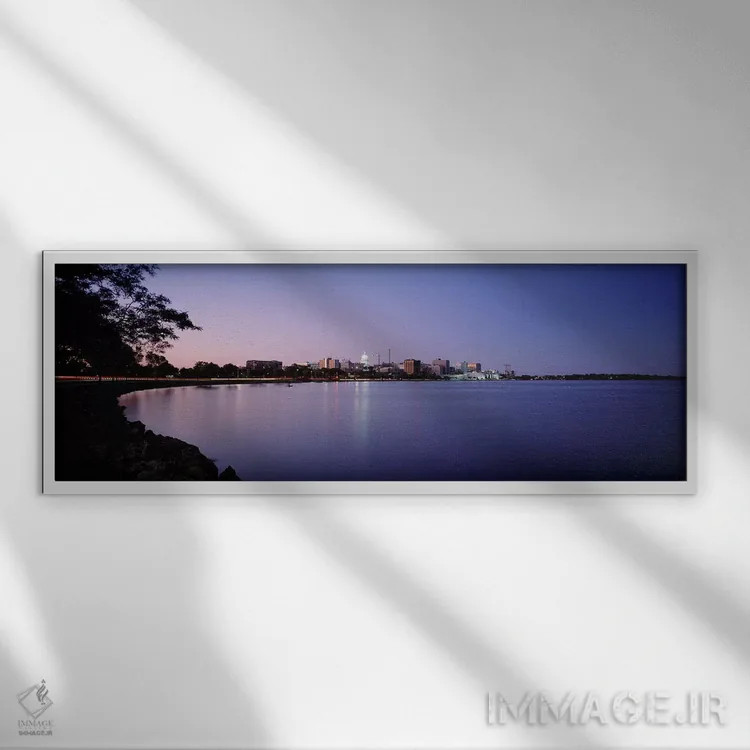 تابلو دکوراتیو Lake Monona, Madison, Wisconsin, USA,ساختمان ها در امتد… اثر پانورامیک ایمجز - نمای قابدار سفید