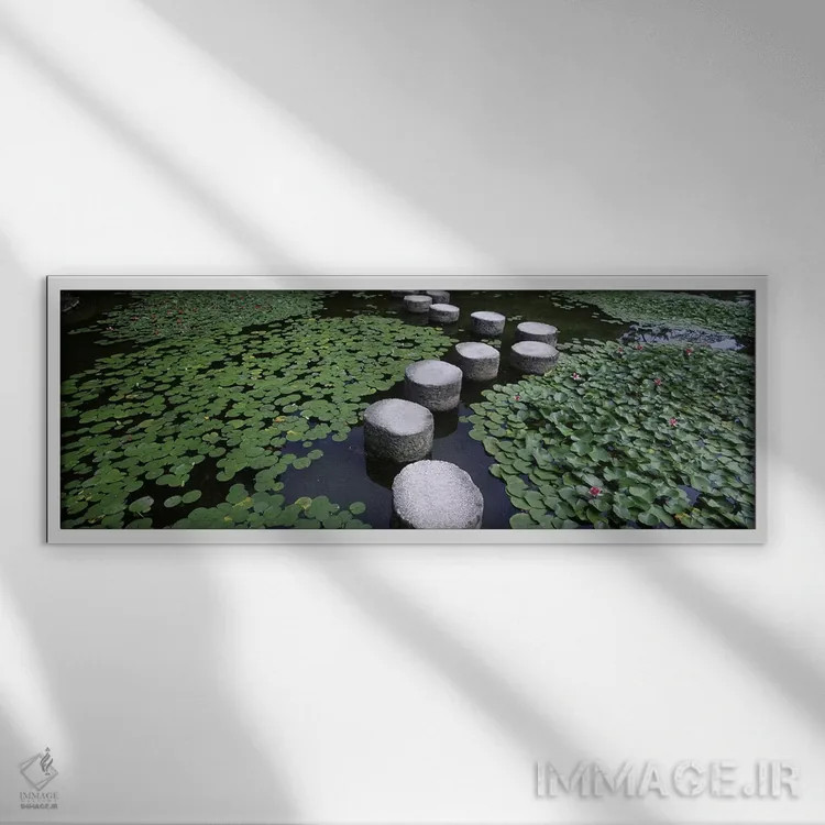 تابلو دکوراتیو Heian Shrine, Sakyo-ku, Kyoto, Japan,نیلوفرهای آبی و سن… اثر پانورامیک ایمجز - نمای قابدار سفید
