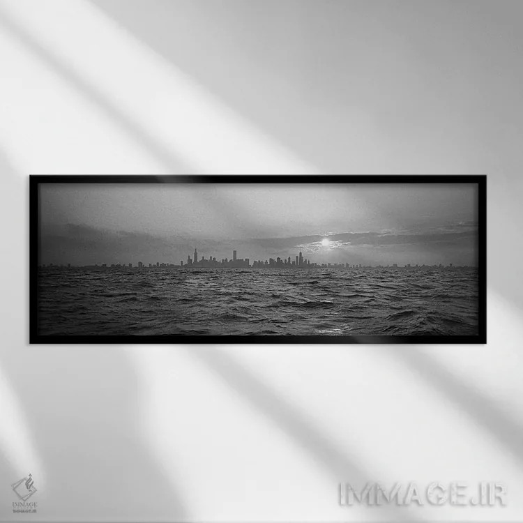 تابلو دکوراتیو Chicago, Illinois, USA,غروب خورشید بر فراز شهر، شیکاگو… اثر پانورامیک ایمجز - نمای قابدار مشکی