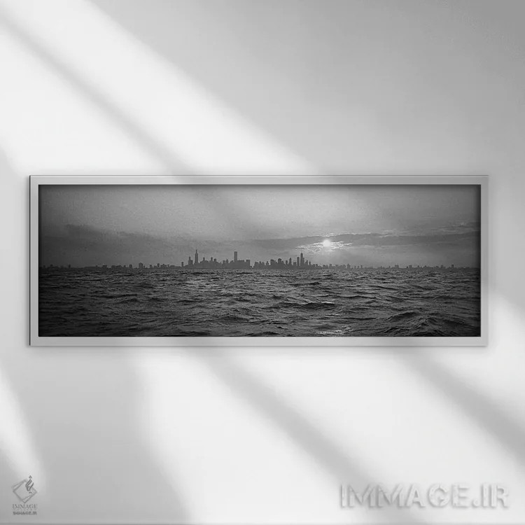 تابلو دکوراتیو Chicago, Illinois, USA,غروب خورشید بر فراز شهر، شیکاگو… اثر پانورامیک ایمجز - نمای قابدار سفید