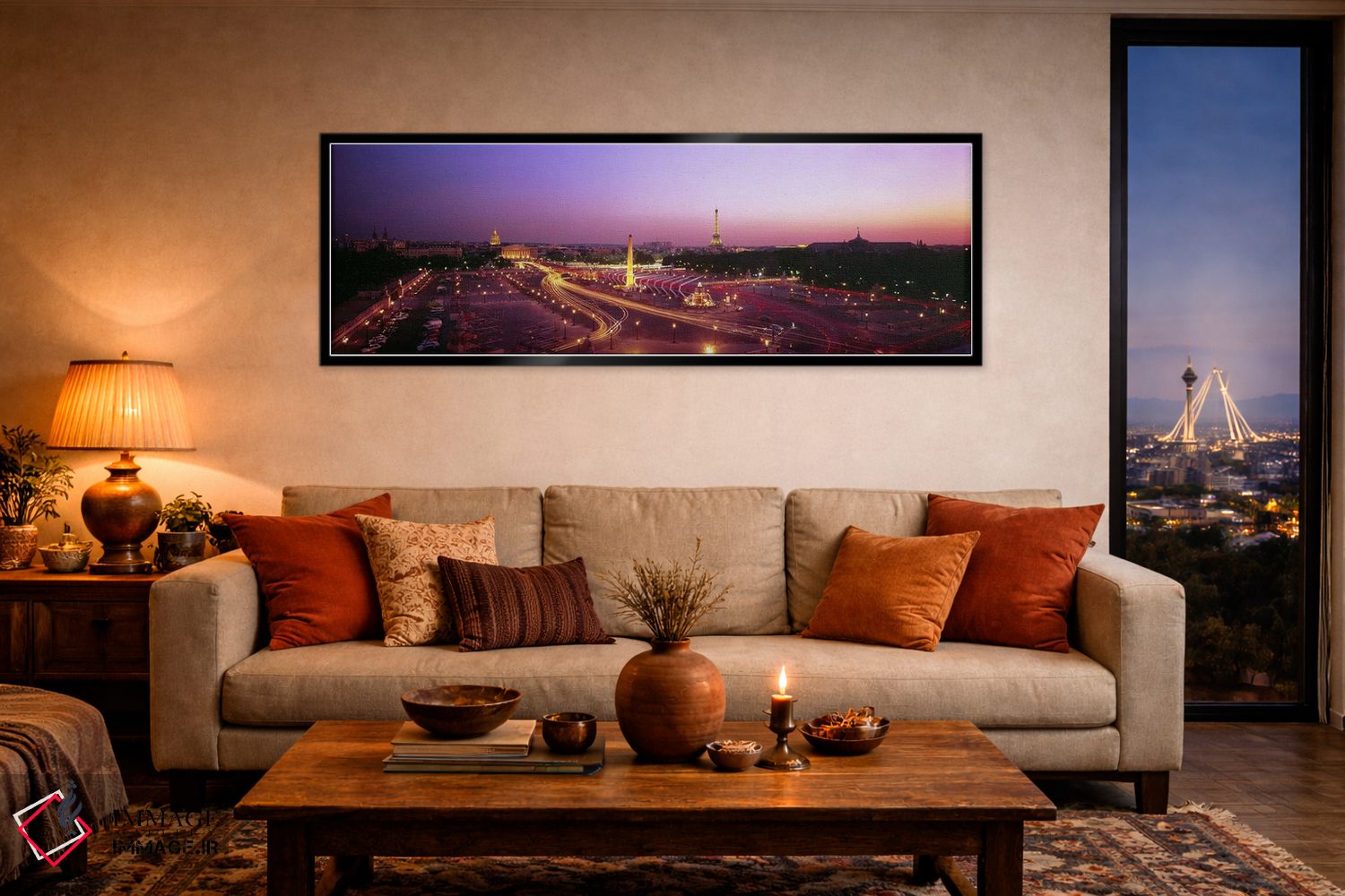 تابلو دکوراتیو نمای بالا از پاریس در غروب اثر پانورامیک ایمجز - D5B