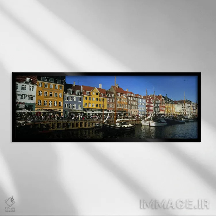 تابلو دکوراتیو Nyhavn, Copenhagen, Denmark,ملک در کنار آب، نیهاون، کپن… اثر پانورامیک ایمجز - نمای قابدار مشکی